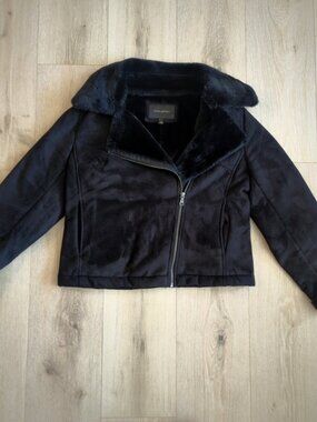 Banana Republic Black Faux Shearling Lined Suede Jacket Small